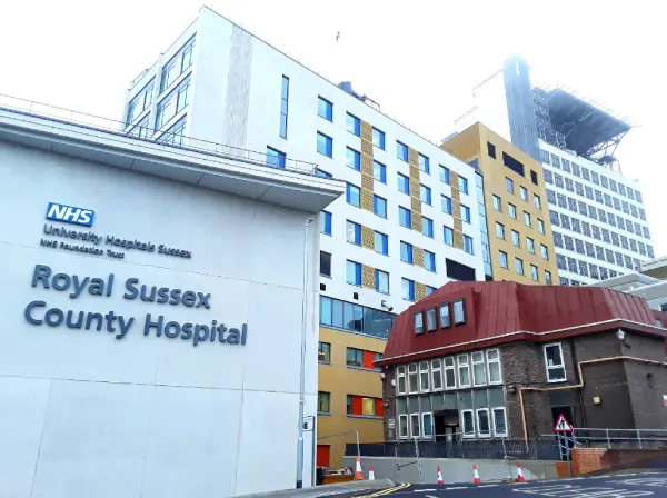 The NHS Royal Sussex County Hospital Brighton and Hove Exterior view physiotherapy departments waiting lists